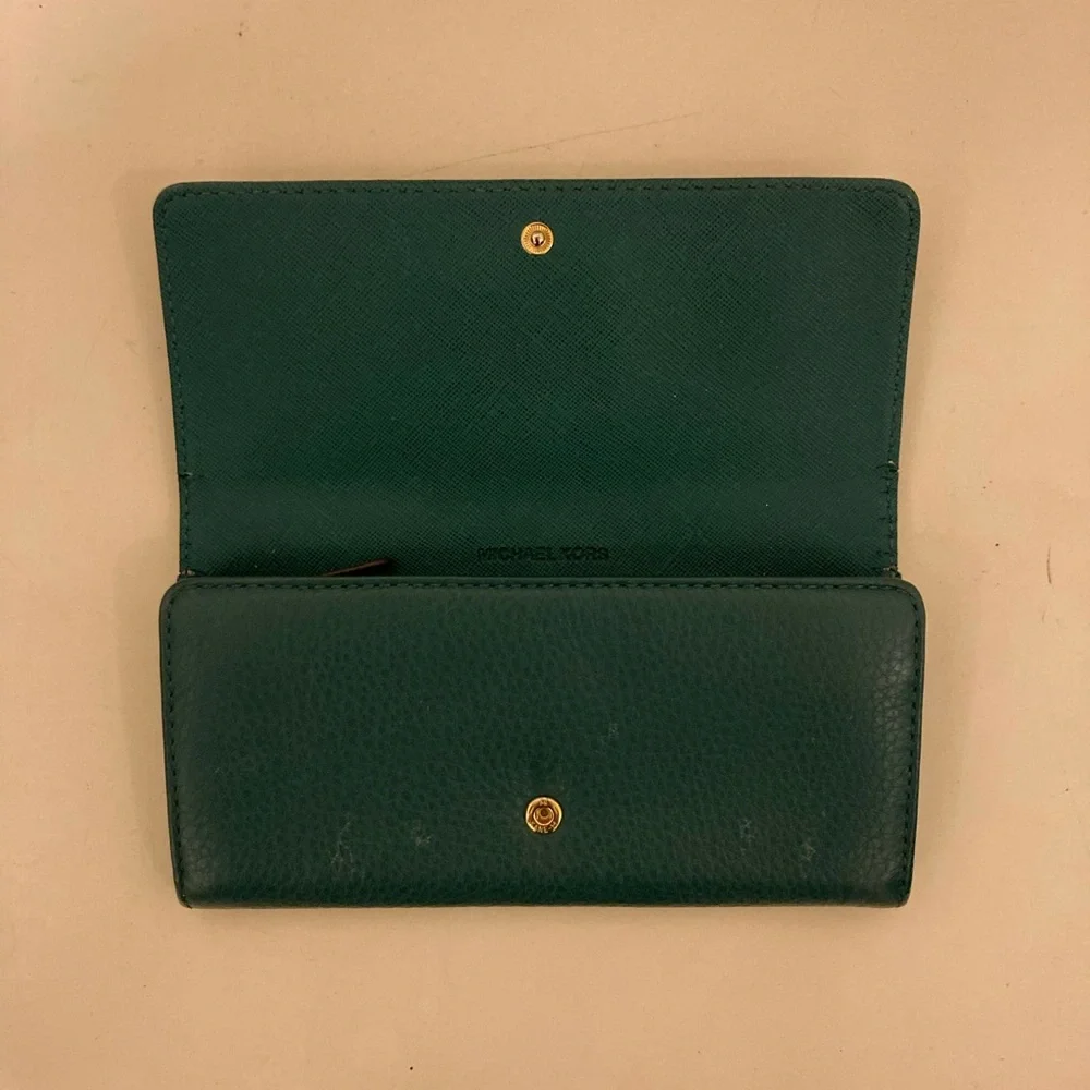 Michael Kors Dark Teal Pebbled Leather Wallet with Gold MK Emblem - Picture 9 of 13